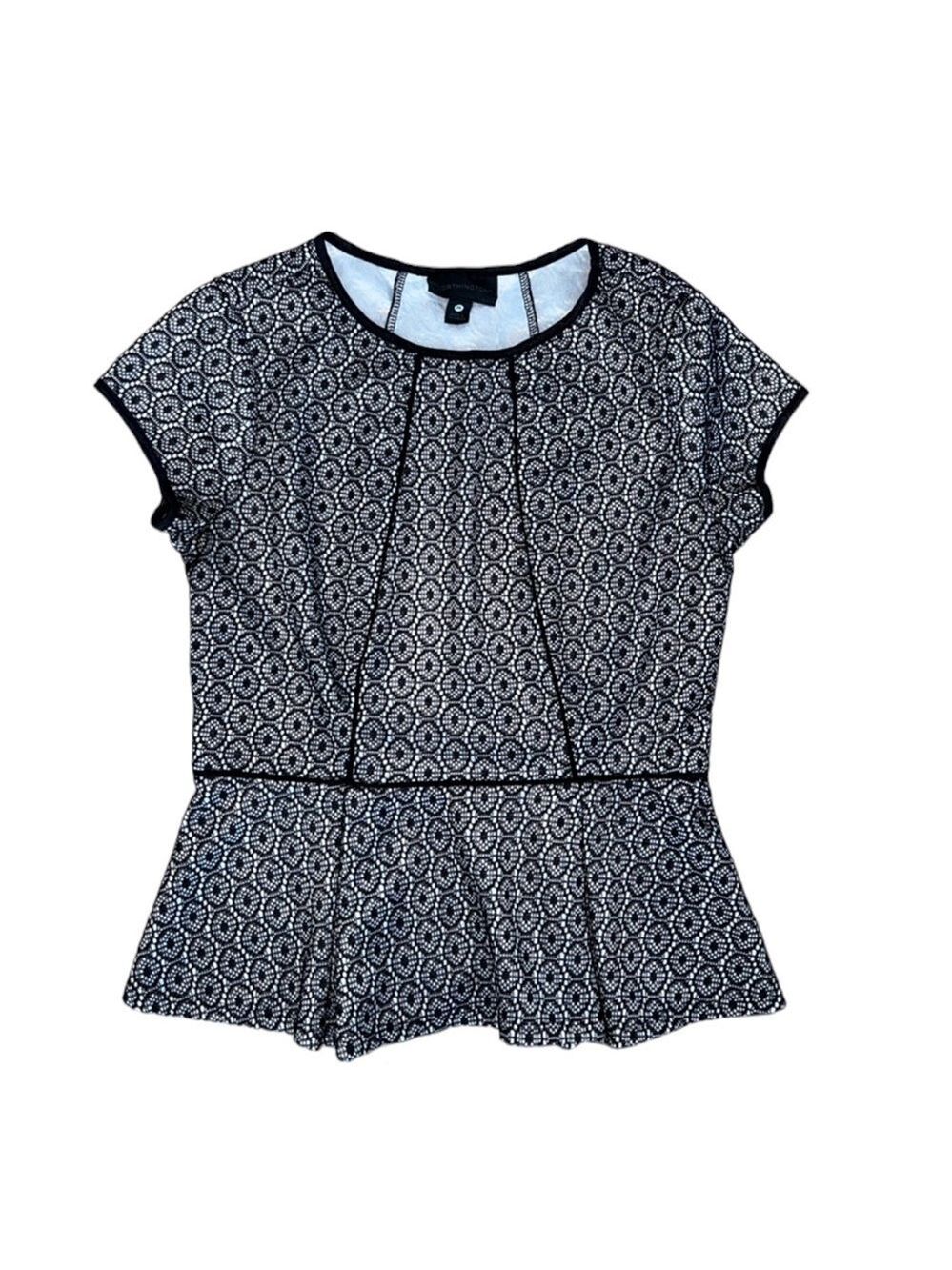 Worthington Short Sleeve Peplum Top Black And White Size Small